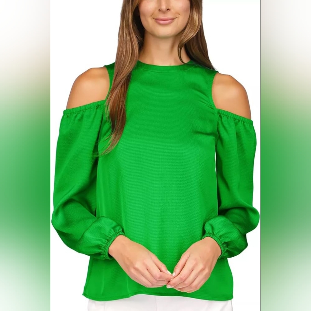 NWT Michael Kors Green Cold Shoulder Top long sleeve size Extra Small
